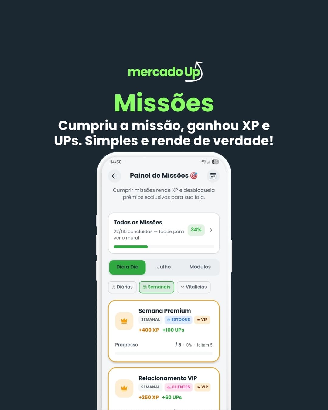 Missões que rendem XP e UPs no Mercado Up