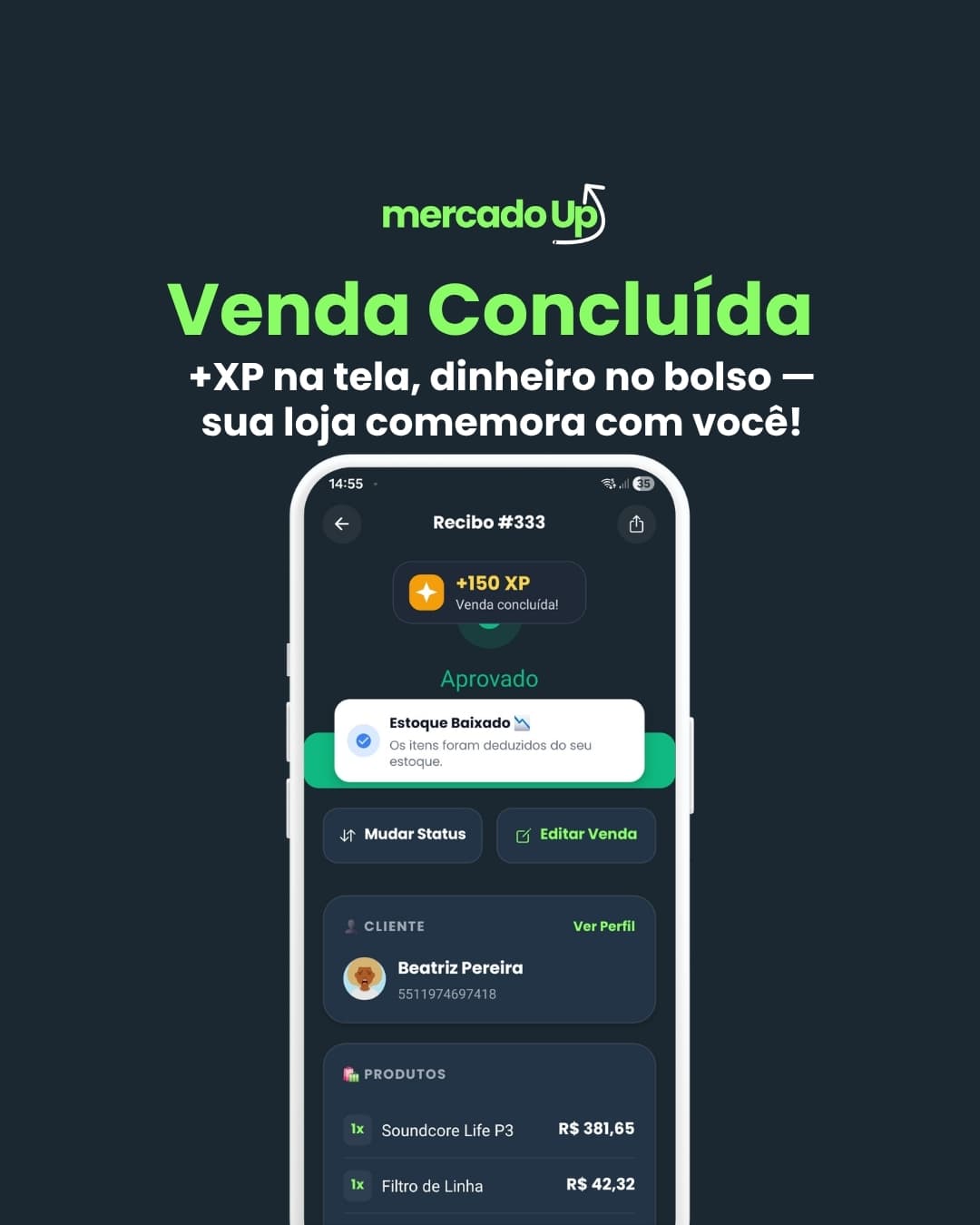 Venda concluída com XP no Mercado Up