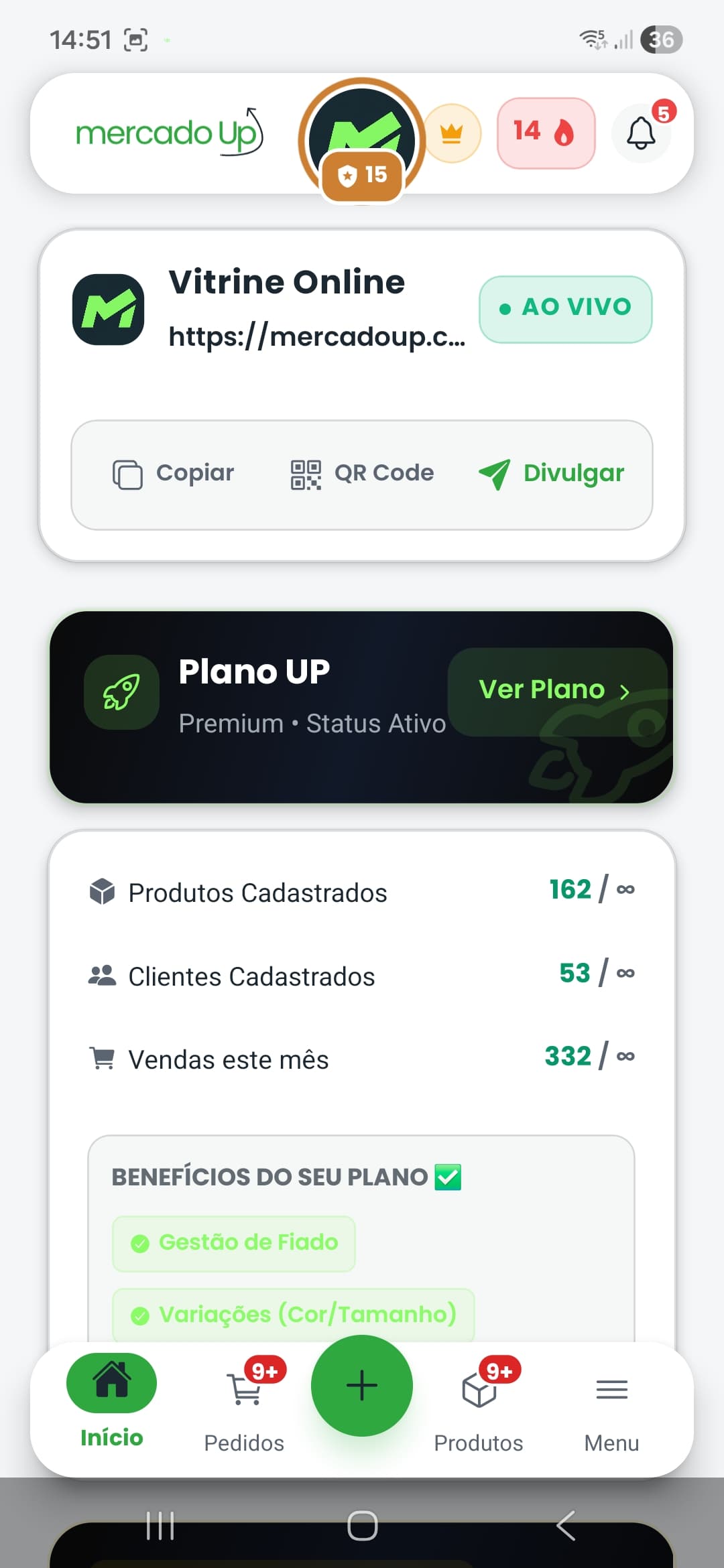 Tela de configuração da loja virtual do Mercado Up